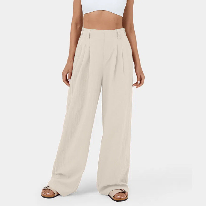 Street-wave Women's Wide-Leg Chino Pants With Elegant Pleats And Practical Side Pockets