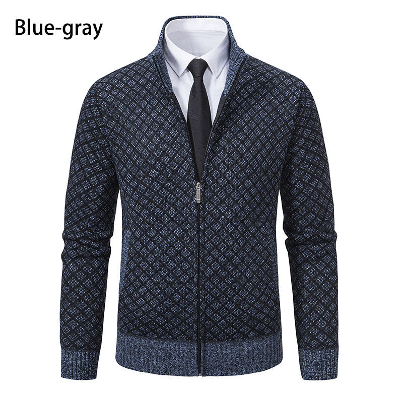 Mens Zip Up Cardigan With Diamond Knit Pattern By Street Wave For Modern Casual Looks