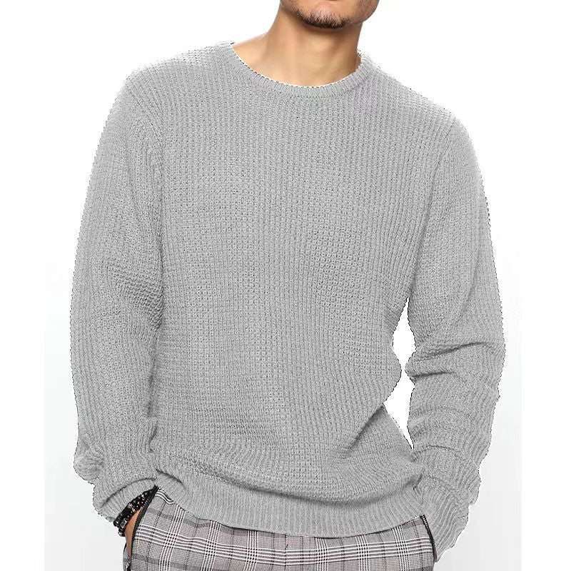 Street Wave Mens Textured Knit Crewneck Sweater Cozy Versatile Casualwear For Him