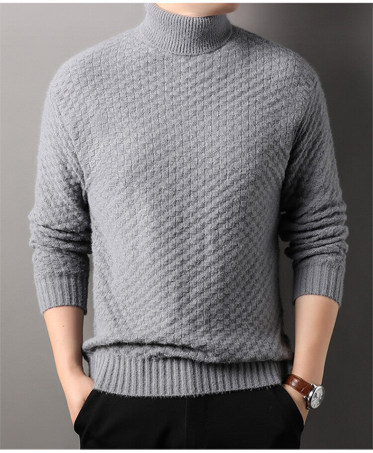 Street-Wave Men's High Collar Knit Pullover With Textured Design For Warm Comfort