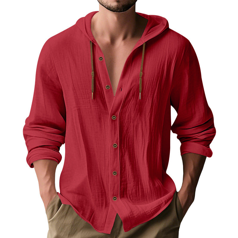 Breathable Cotton Hooded Shirt For Men With Button Front And Adjustable Drawstring Streetwave