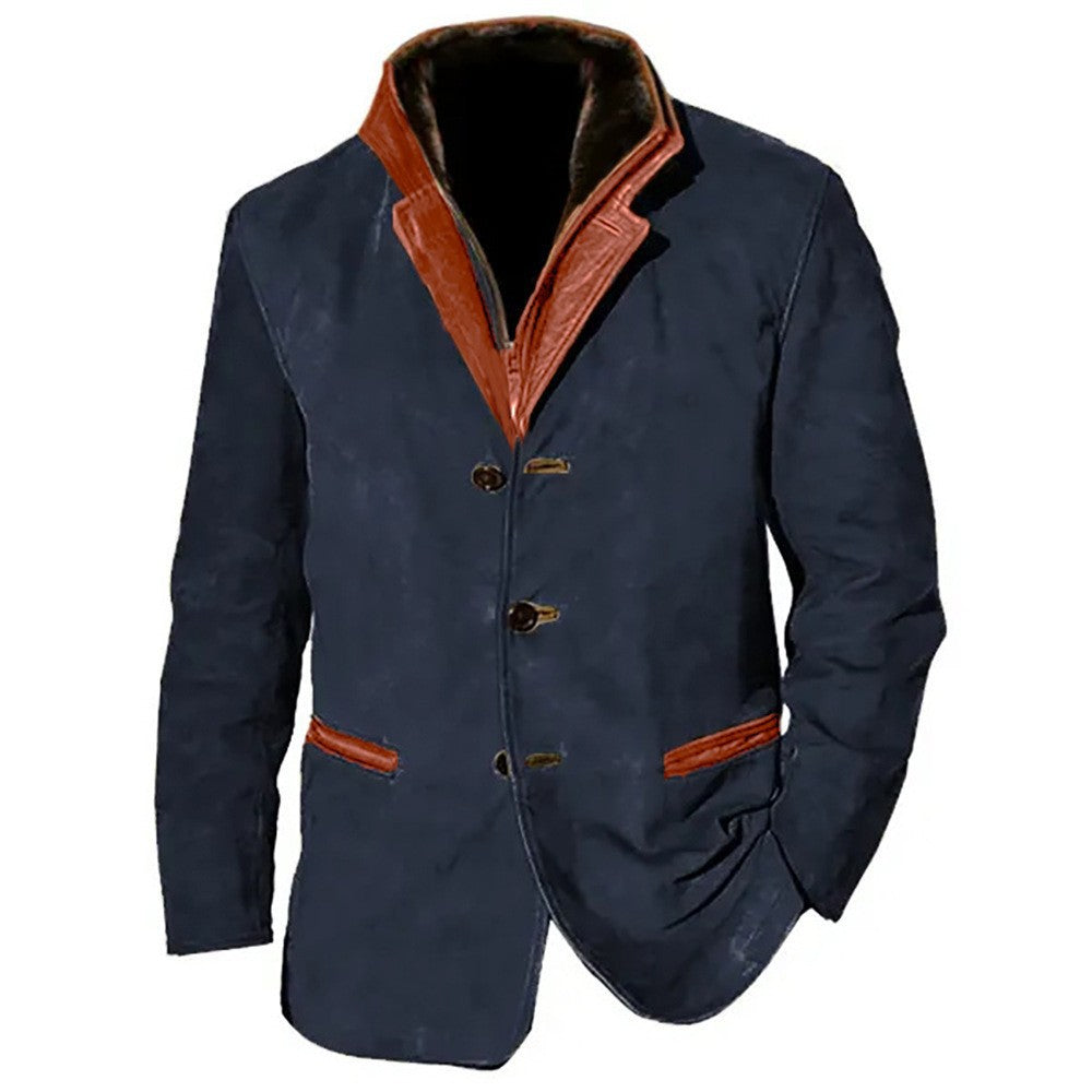 Street-wave Men's Suede Leather Jacket With Contrast Details - Elegant, Timeless Outerwear