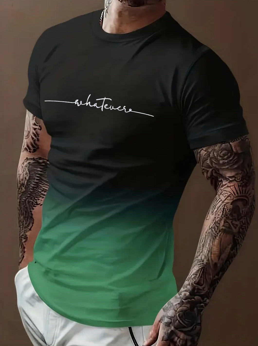 Street-wave Men's Gradient T-Shirt With Palm Embroidery, Soft Comfort, Modern Ombre Tee
