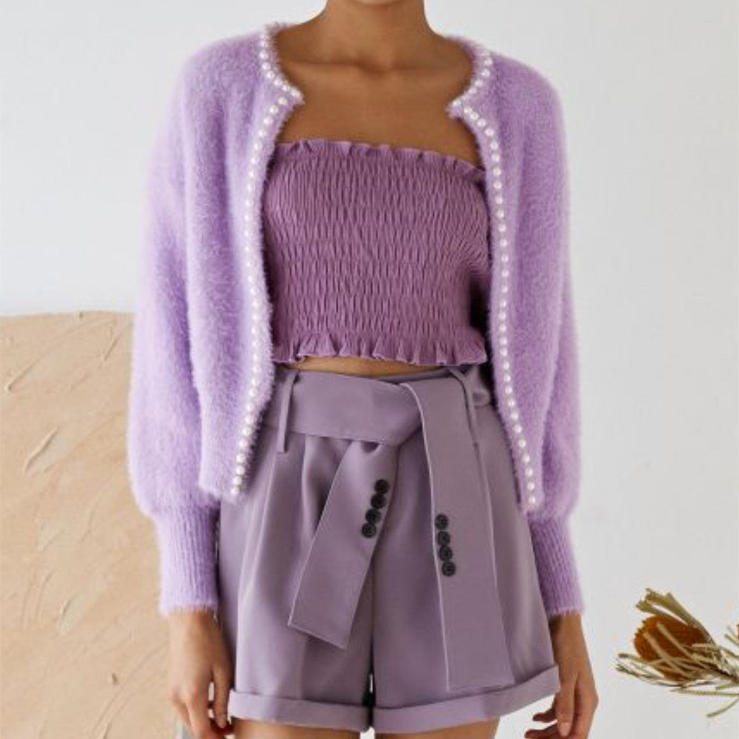 Streetwave Fluffy Cardigan With Pearl Buttons For Women Cozy Casual Knit Layering