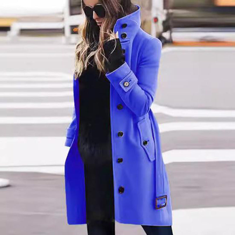 Elegant High Collar Coat For Women By Street-Wave With Practical Pockets For Timeless Chic