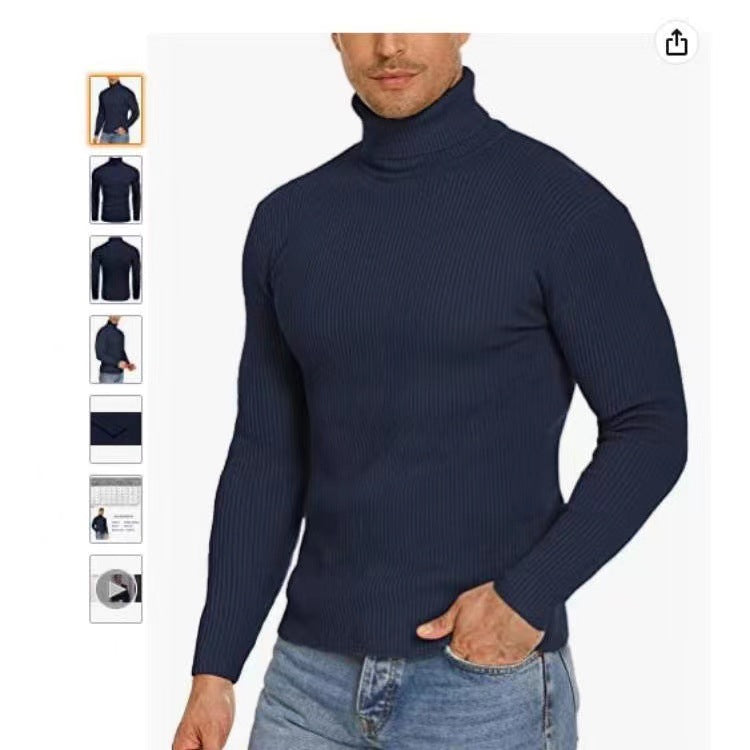 Street-Wave Men's Ribbed Knit Turtleneck Sweater Cozy Warmth Premium Comfort Versatile Wear
