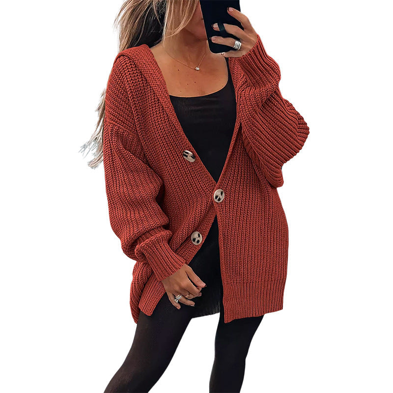 Street Wave Women's Oversized Knit Cardigan With Wooden Buttons Cozy Soft Comfort