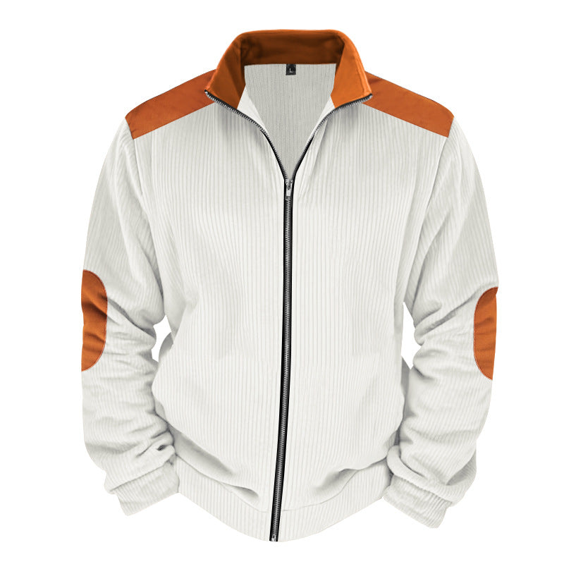 Mens Quilted Jacket Regular Fit Zipper Front Ribbed Texture Street Wave