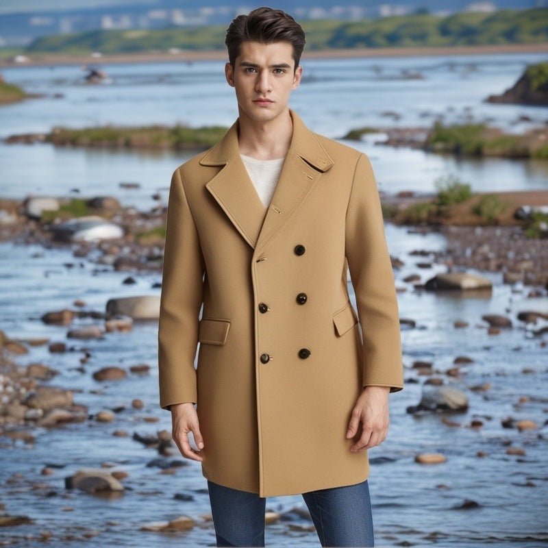 Street-Wave Mens Double-Breasted Wool Coat Elegant Warm Classic Style For Modern Gentlemen