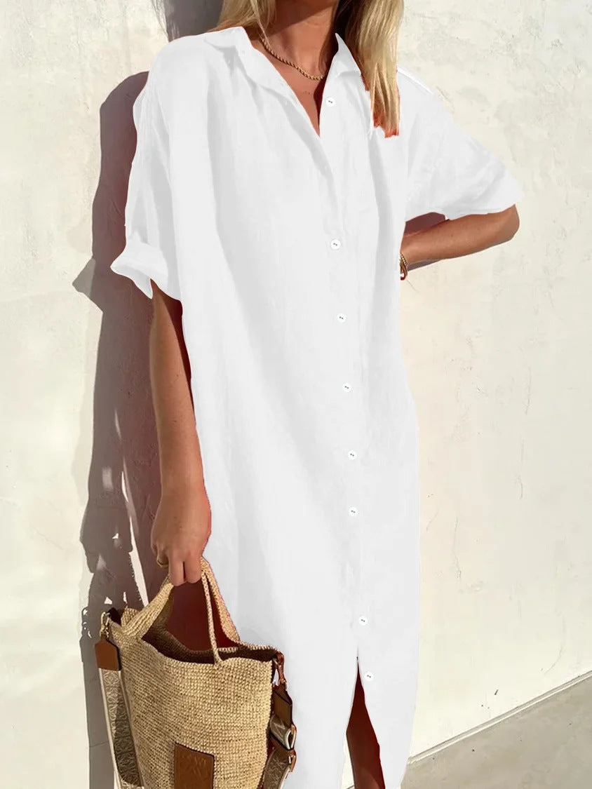Shirt Dress Breathable Cotton Linen Blend Relaxed Fit Street Wave For Women