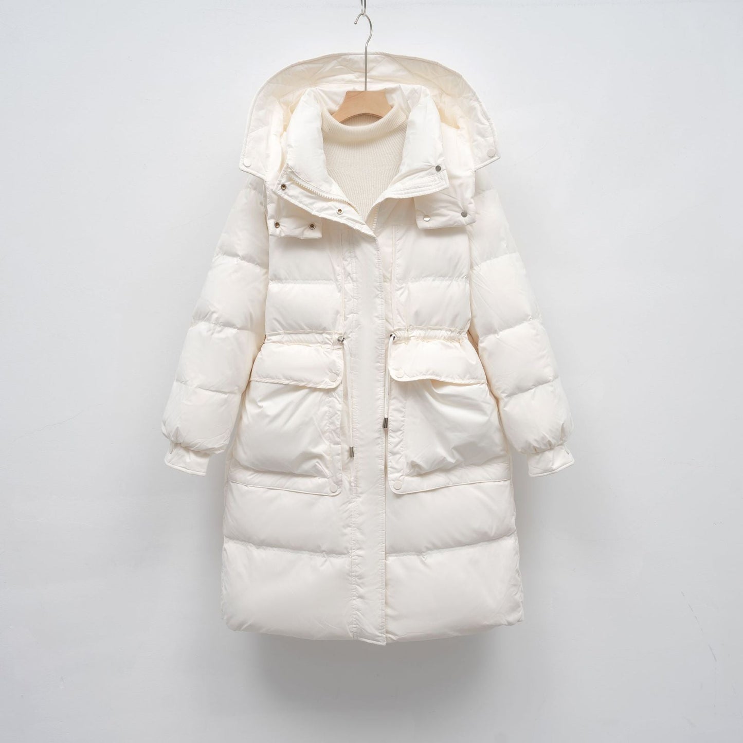 Street Wave Womens Insulated Puffer Coat With Adjustable Waist Hood Long Winter Jacket