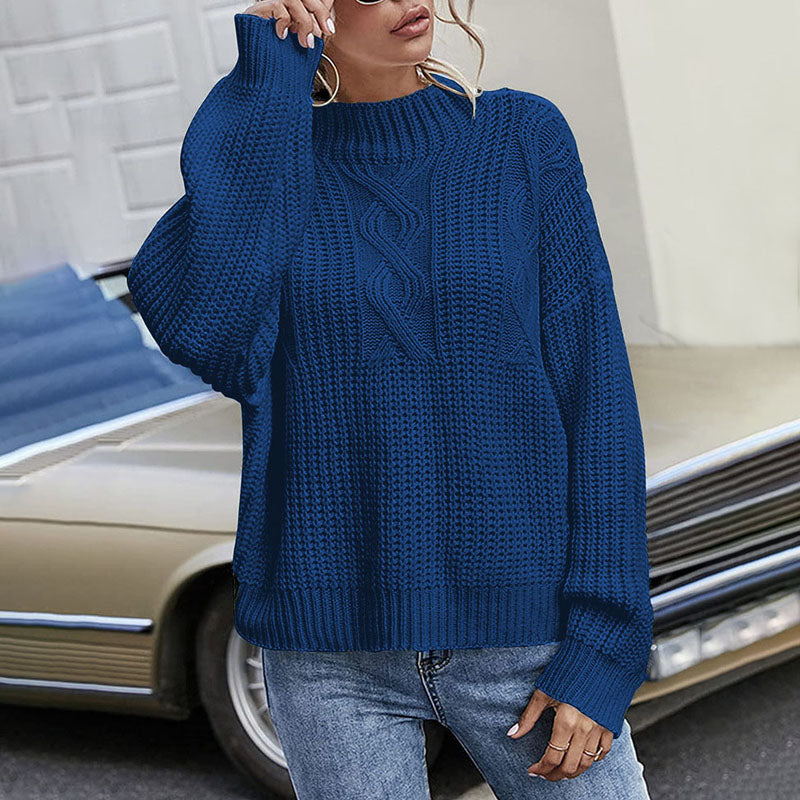 Street-wave Cozy Cable Knit Pullover for Women Warm Round Neck Sweater With Soft Cotton Acrylic Blend