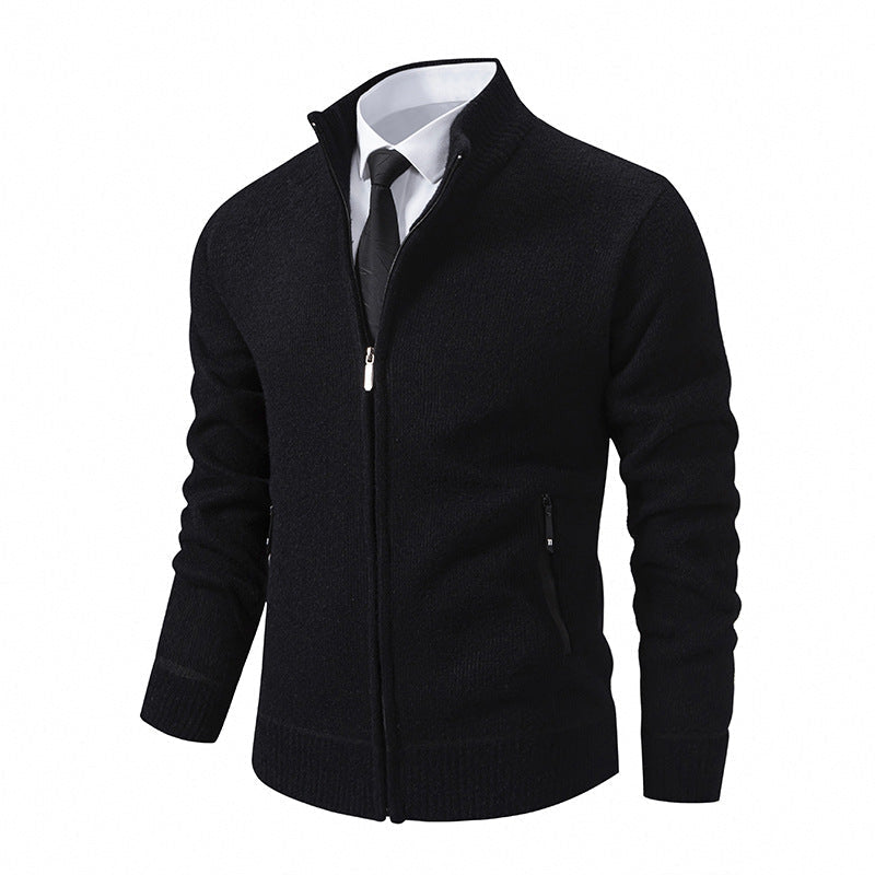 Streetwave Mens Knit Cardigan With High Collar And Zip Pockets For Everyday Office And Casual Wear