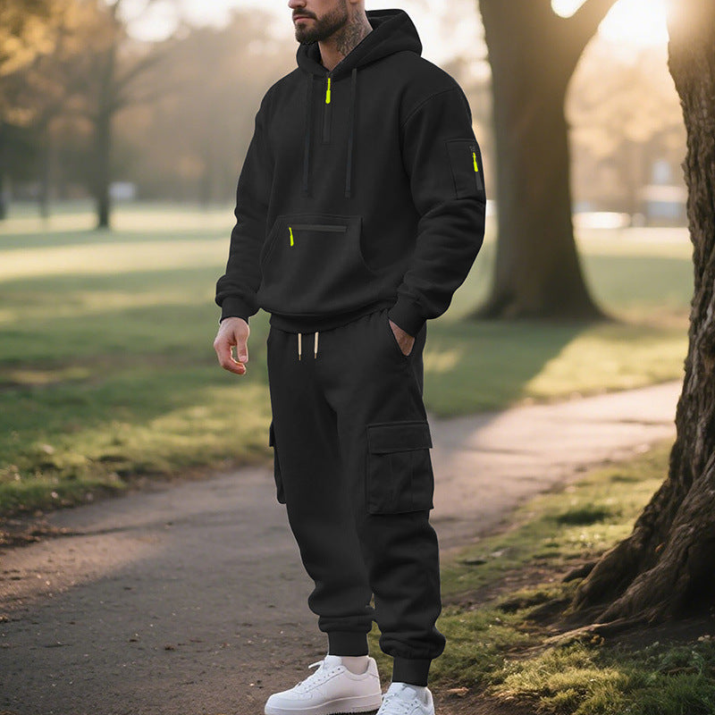 Street-Wave Mens Sport Hoodie And Cargo Pants Set Breathable Comfort For Training And Streetwear