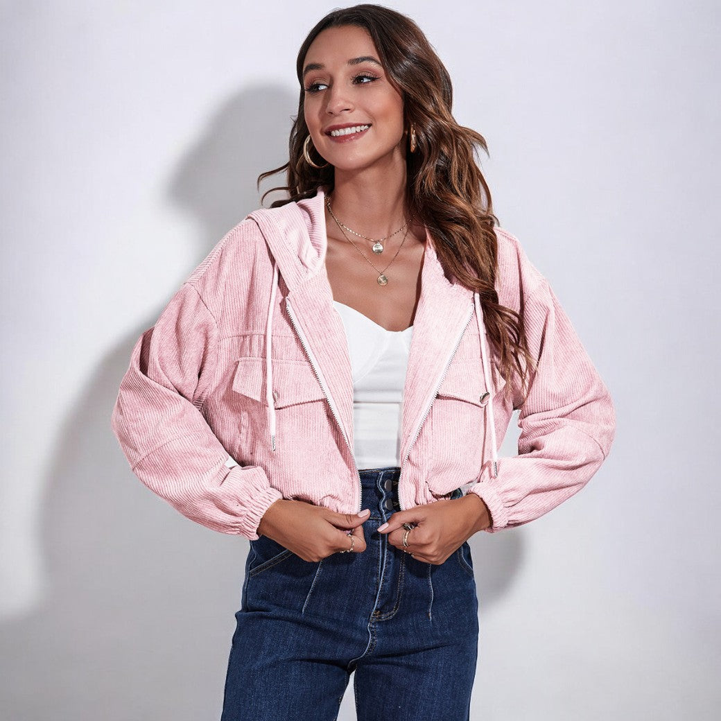Street Wave Corduroy Cropped Jacket For Women Soft Texture Modern Chic Outerwear