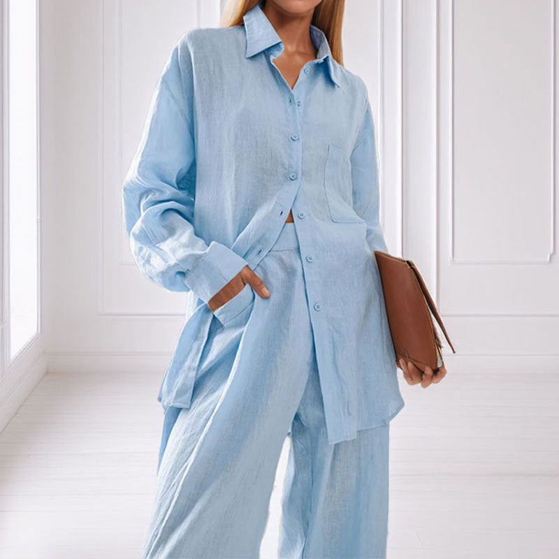 Street-wave Linen Shirt and Pants Set for Women Breathable Comfort and Effortless Style