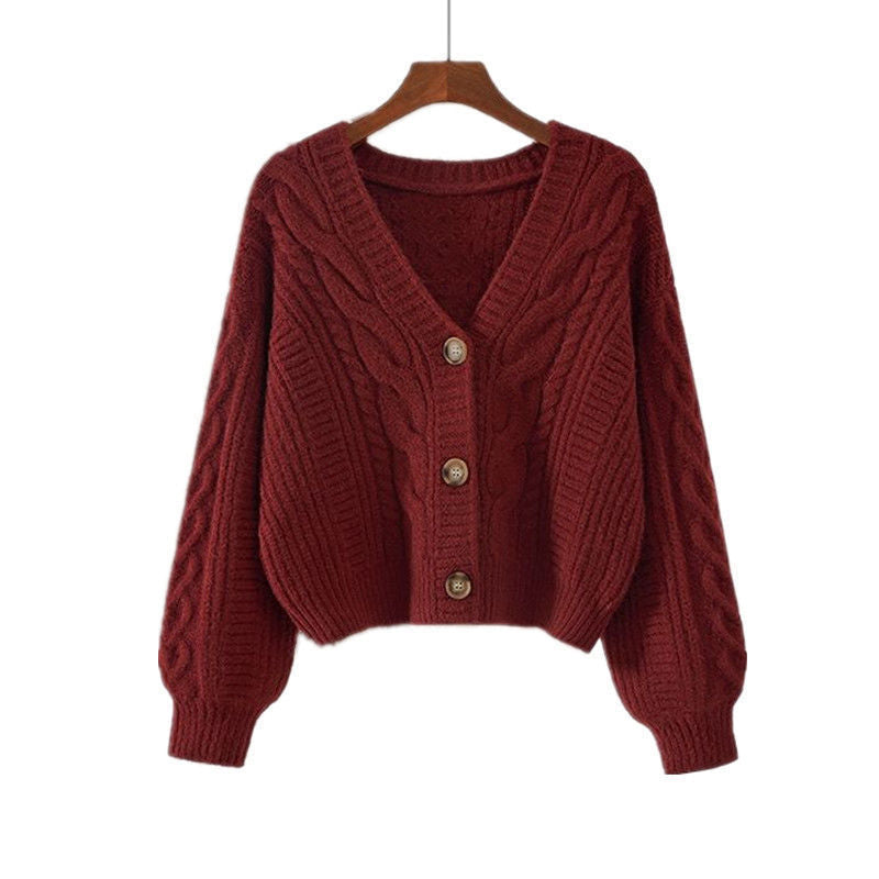 Street-wave Women Cable Knit Cardigan With Deep V Neck And Exquisite Cable Pattern