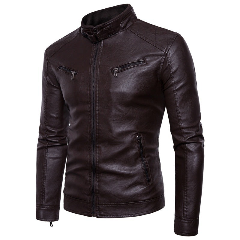 Street-Wave Mens Faux Leather Motorcycle Jacket With Stand Collar For Style Conscious Bikers