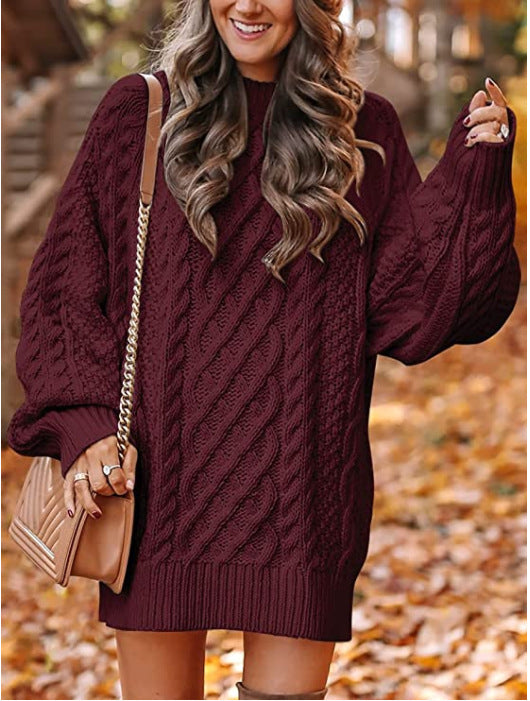 Street-wave Women's Cable Knit Sweater With Voluminous Sleeves In Soft Cozy Wool