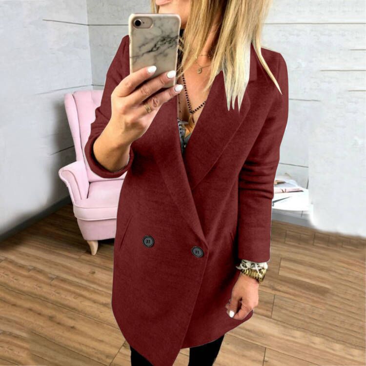 Street-wave Long Tailored Coat For Women With Elegant Lapel And Practical Pockets
