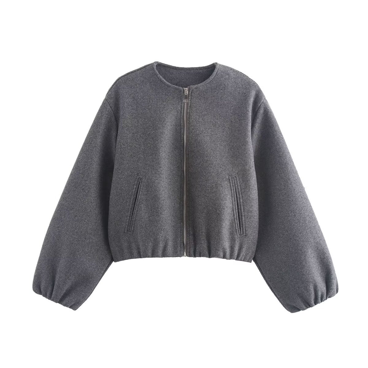 Street Wave Cropped Wool Jacket With Zipper For Women Chic Modern Fit Wool Blend