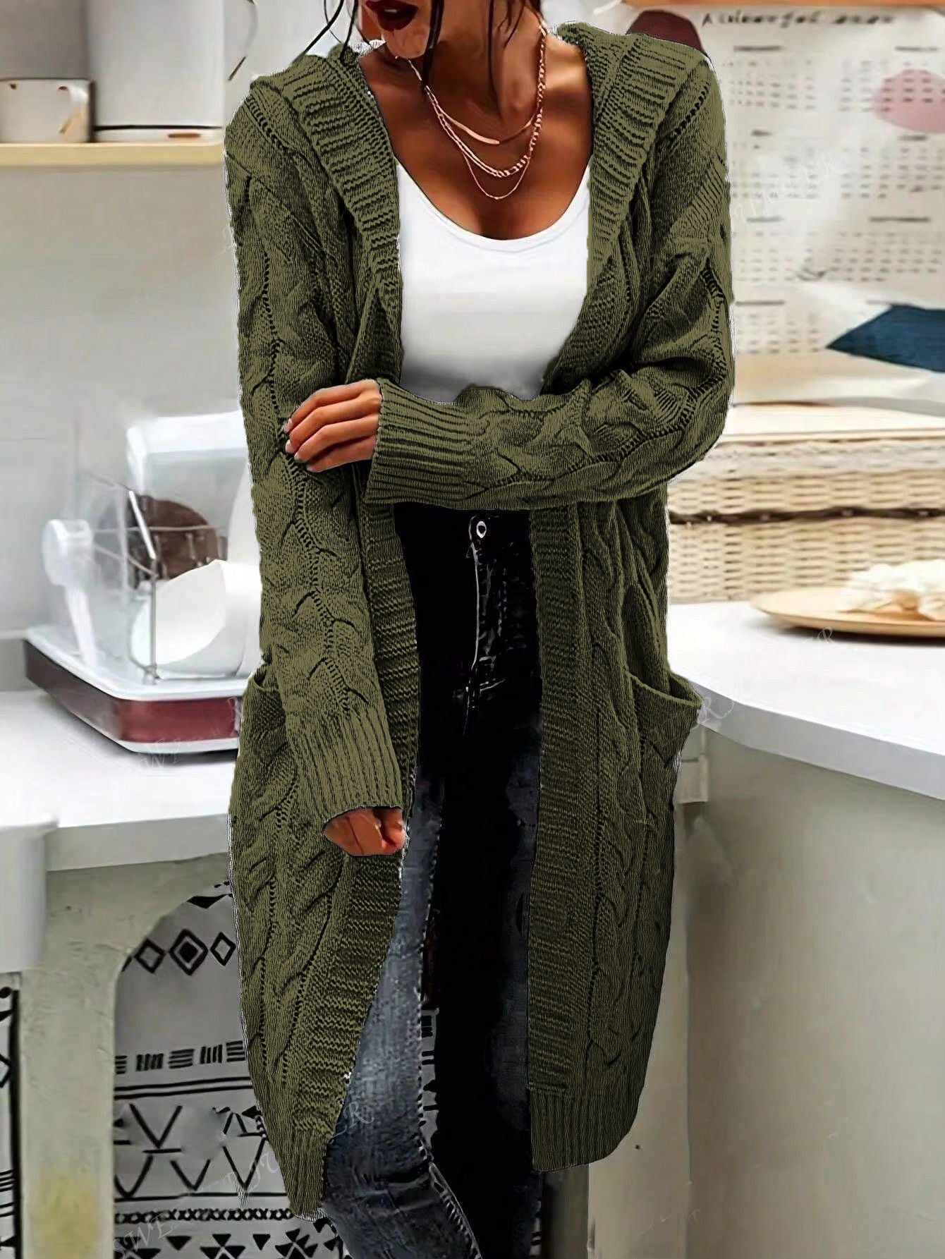 Street-Wave Cozy Women's Cable Knit Cardigan With Pockets In Relaxed Long Fit All Sizes