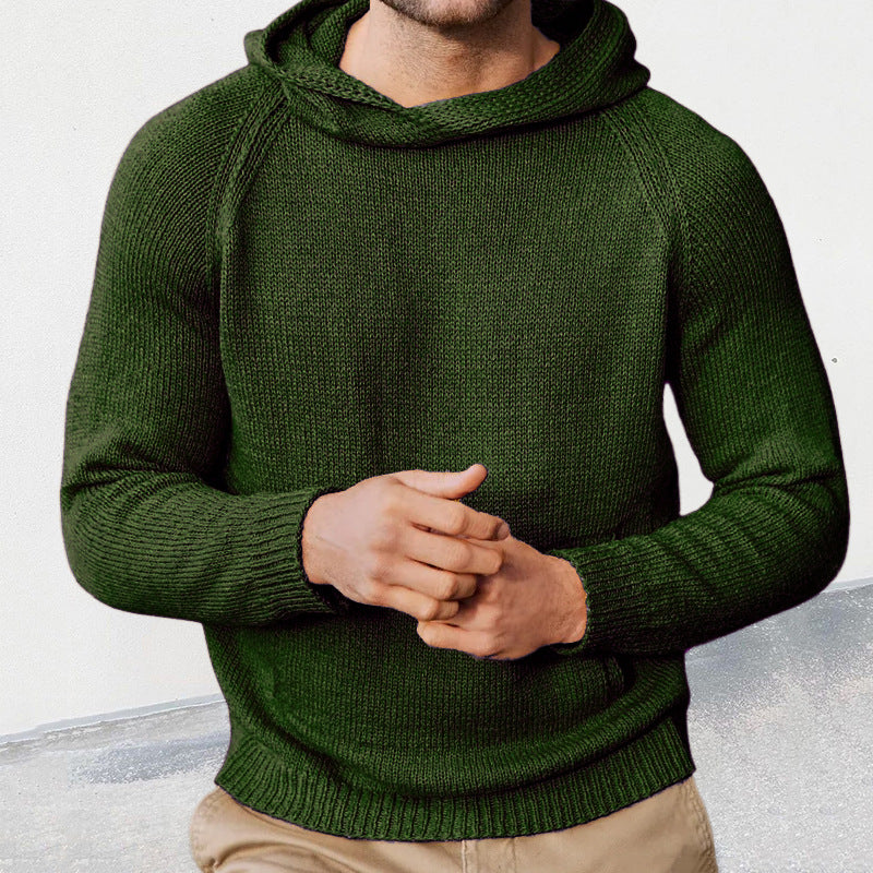 Street-wave Men's Hooded Knit Pullover With Fine Knit Texture For Warmth And Comfort