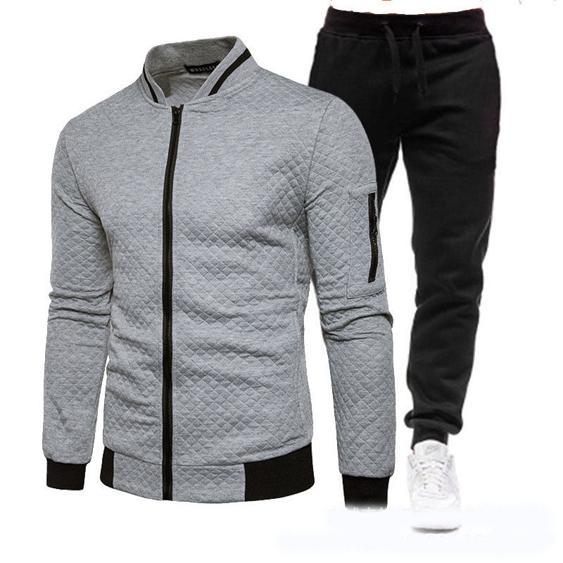 Street-Wave Men's Quilted Track Jacket With Stand Collar And Jogger Set Great For Gym And Everyday Wear