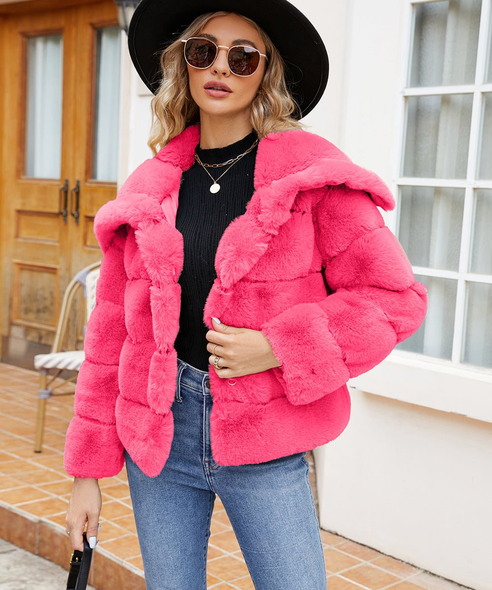 Street-wave Women's Fleece Puff Jacket With Hood For Cozy Warmth And Modern Style