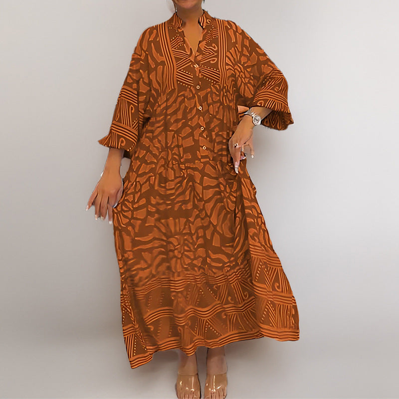 Street Wave Women's Midi Dress Loose Fit Breathable Cotton Blend Print