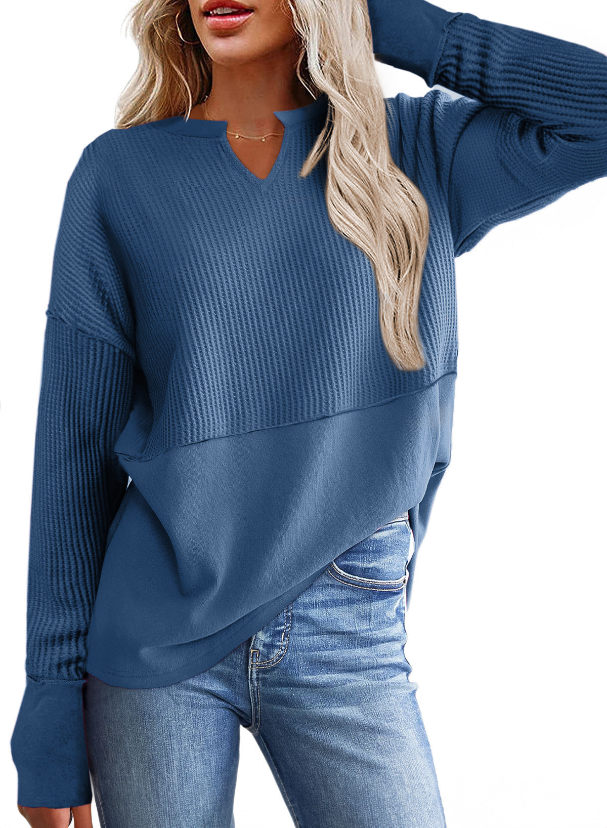 Streetwave Women V Neck Knit Pullover With Structured Texture For Effortless Chic