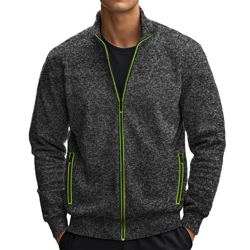 Street-Wave Mens Fleece Jacket With Stand Collar And Practical Pockets For Outdoor Enthusiasts