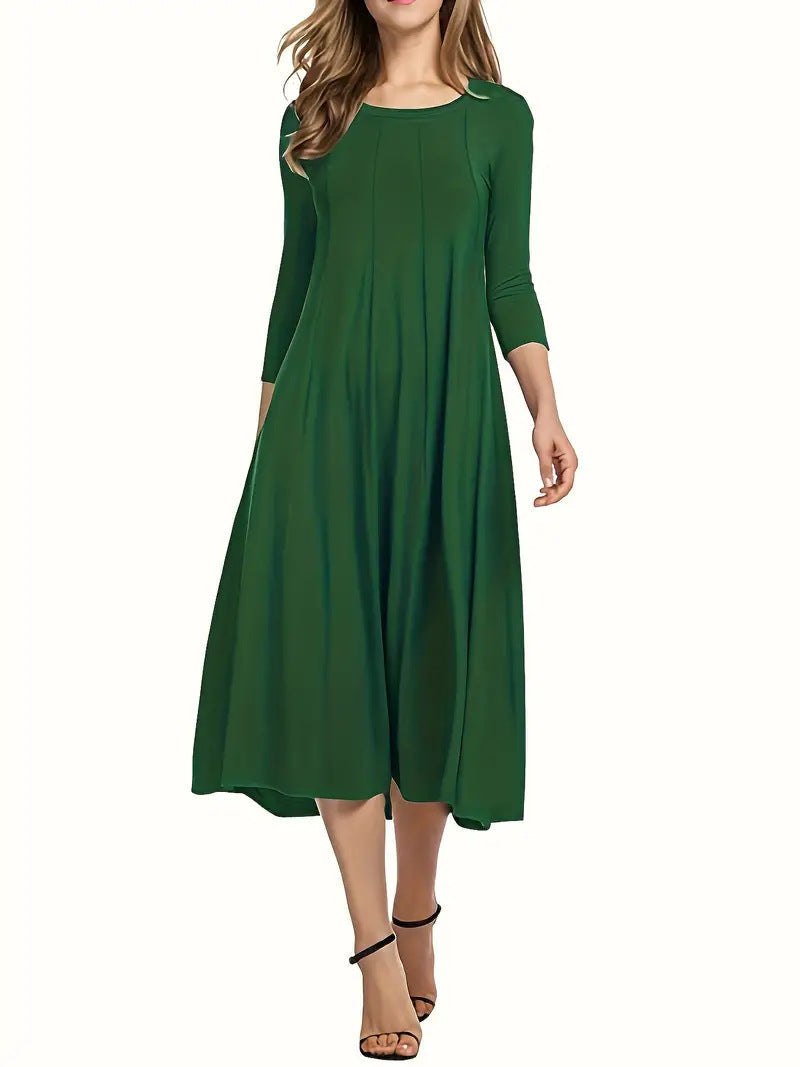 Street Wave Women Midi Dress With Flattering Cut And Three Quarter Sleeves For Versatile Occasions