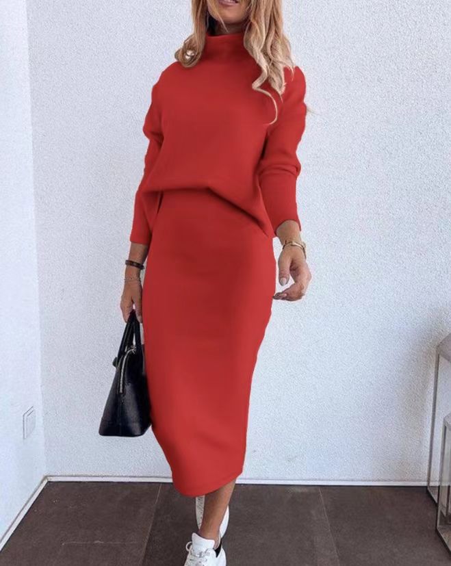 Street-wave Women Knit Dress With Loose Fit And High Neck Elegant Cozy Timeless Wardrobe