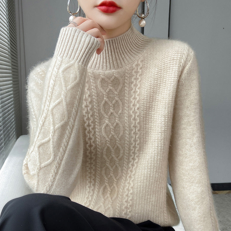 Street Wave Women Cable Knit Sweater With High Collar And Elegant Cable Pattern Cozy Warmth