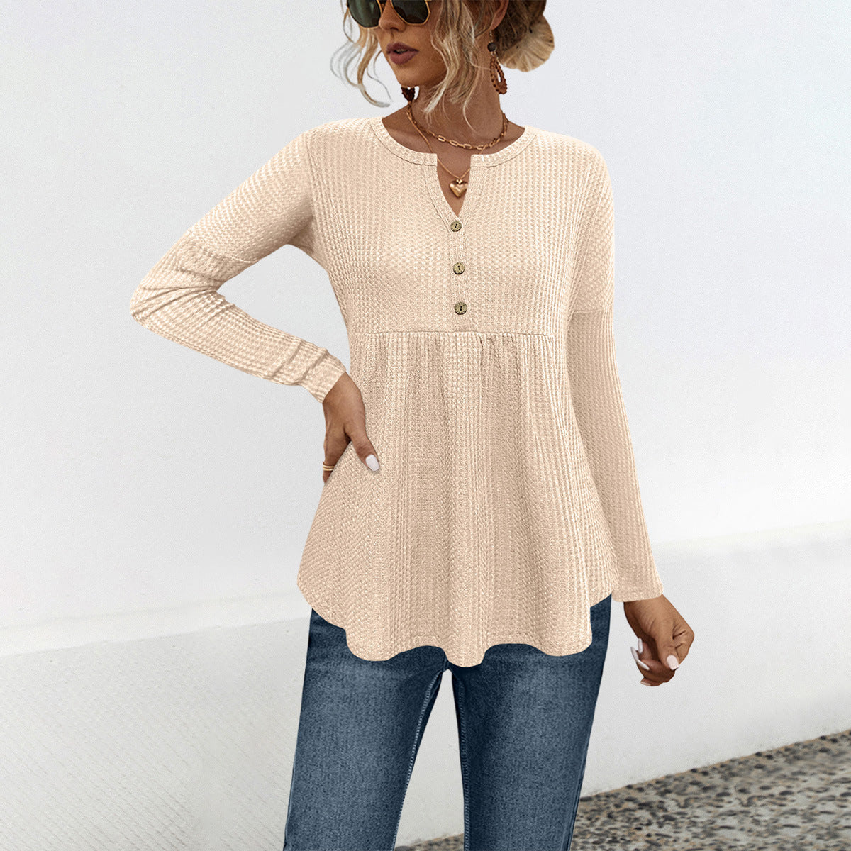 Streetwave Olive Green Long Sleeve Tunic With Ruffle And Button Details For Women All Day Comfort Chic