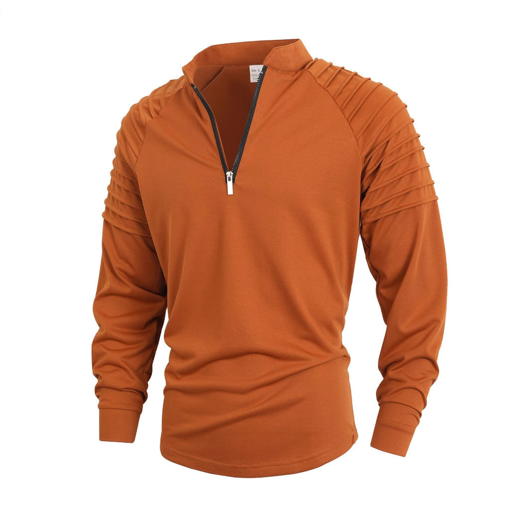 Street-Wave Men's Zip Neck Long Sleeve Shirt With Stand Collar For Active Comfort And Style