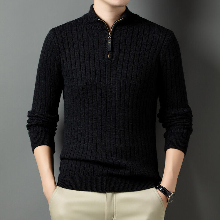 Streetwave Mens Zippered Stand Collar Pullover Knit Sweater With Premium Cotton Blend For Everyday Style