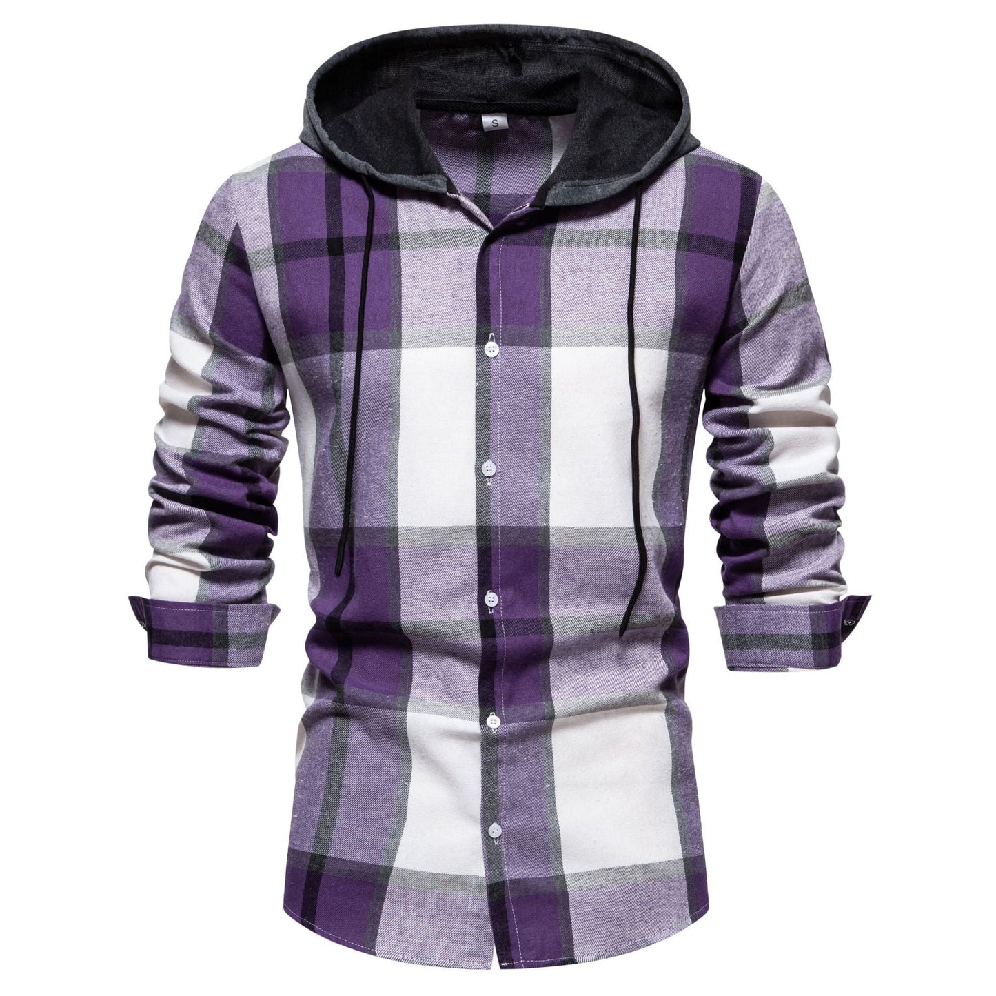 Mens Hooded Plaid Shirt Streetwave Comfortable Fit Integrated Hood Casual Streetwear Outdoors