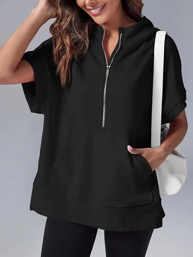 Street-Wave Women's Lightweight Hoodie Half Zip With Front Kangaroo Pocket For Casual Comfort