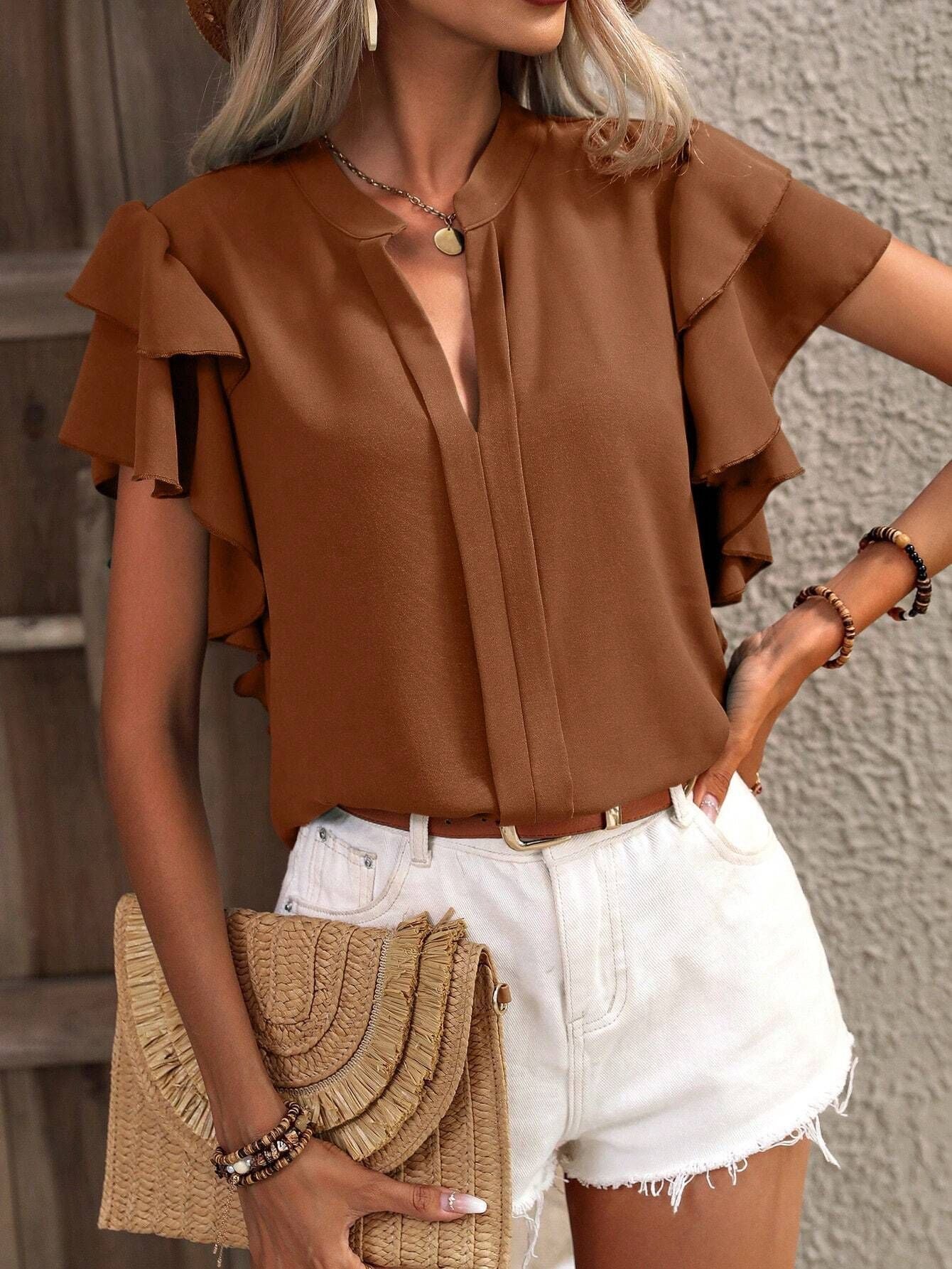 Elegant Women's Blouse With Voluminous Ruffles By Street-wave Chic Versatile Top For Work And Casual