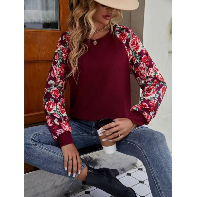 Street Wave Women's Sweatshirt With Soft Knit Fabric Floral Raglan Sleeves Relaxed Fit Cozy Comfort