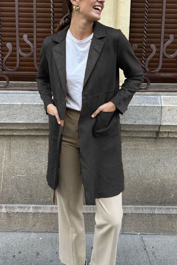 Street-wave Long Suede Trench Coat for Women Premium Soft Suede Warmth and Timeless Style