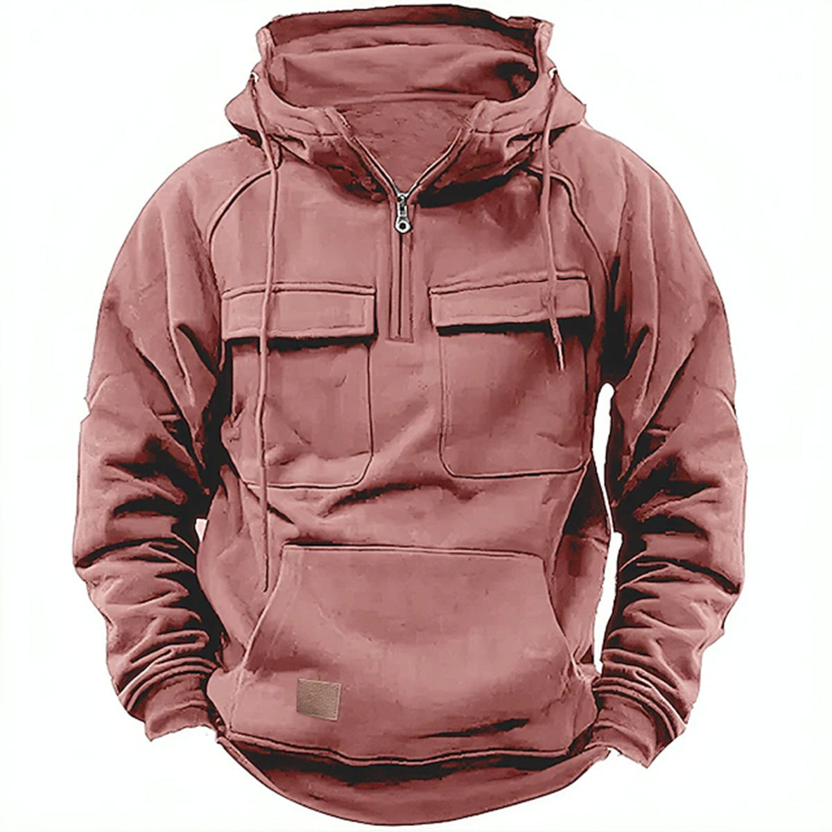 Street-Wave Men's Utility Hoodie With Front Pockets And Half Zip For Adventurers