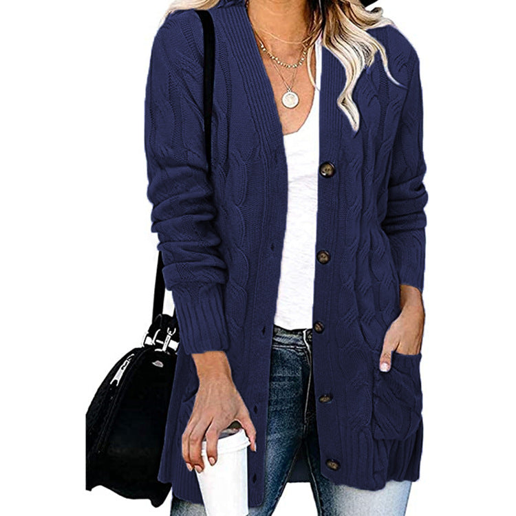 Street-wave Cable Knit Cardigan With Pockets For Women Cozy Soft Cotton Blend Chic All Season