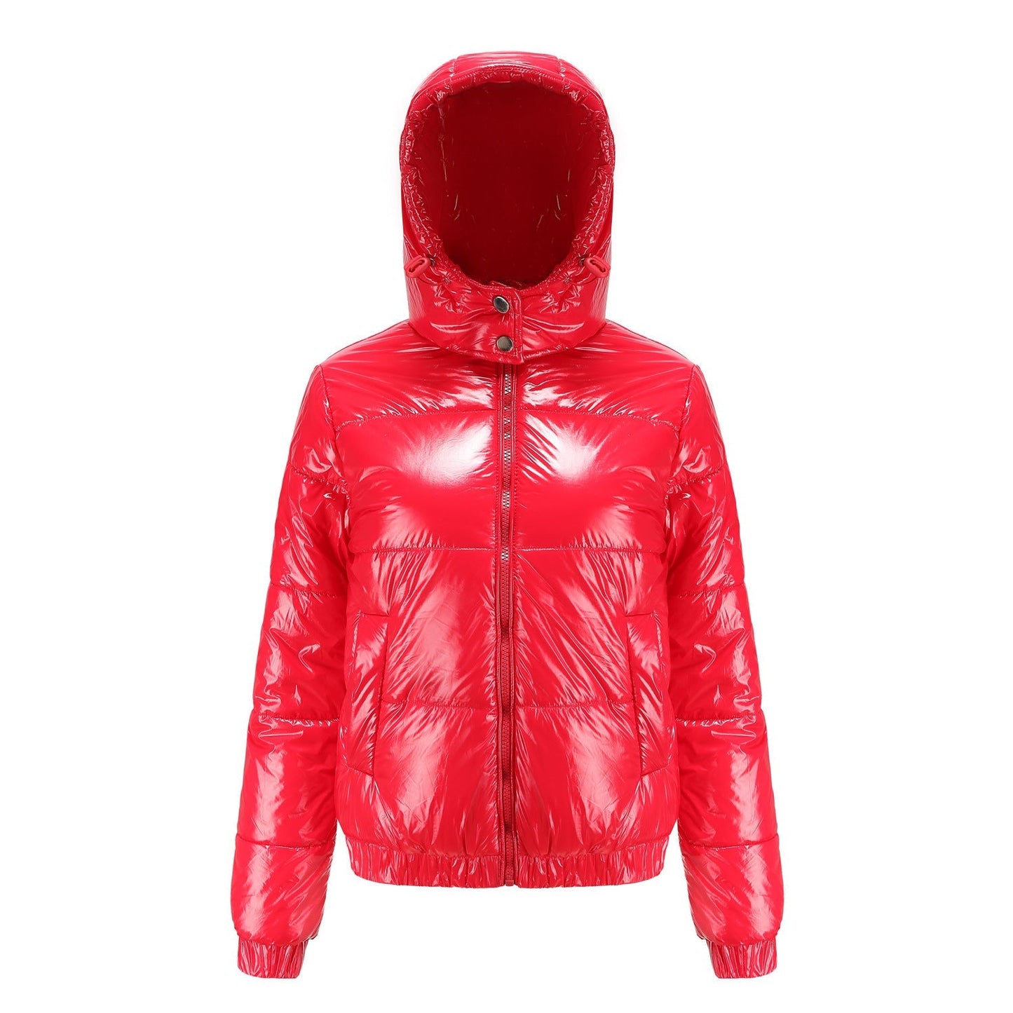Street Wave Women's High Gloss Quilted Puffer Jacket With Removable Hood Sleek Warm Versatile Outerwear