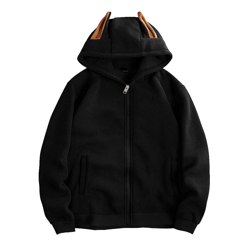 Women Hooded Jacket With Creative Ear Details And Zipper For Everyday Style Street-Wave Comfort