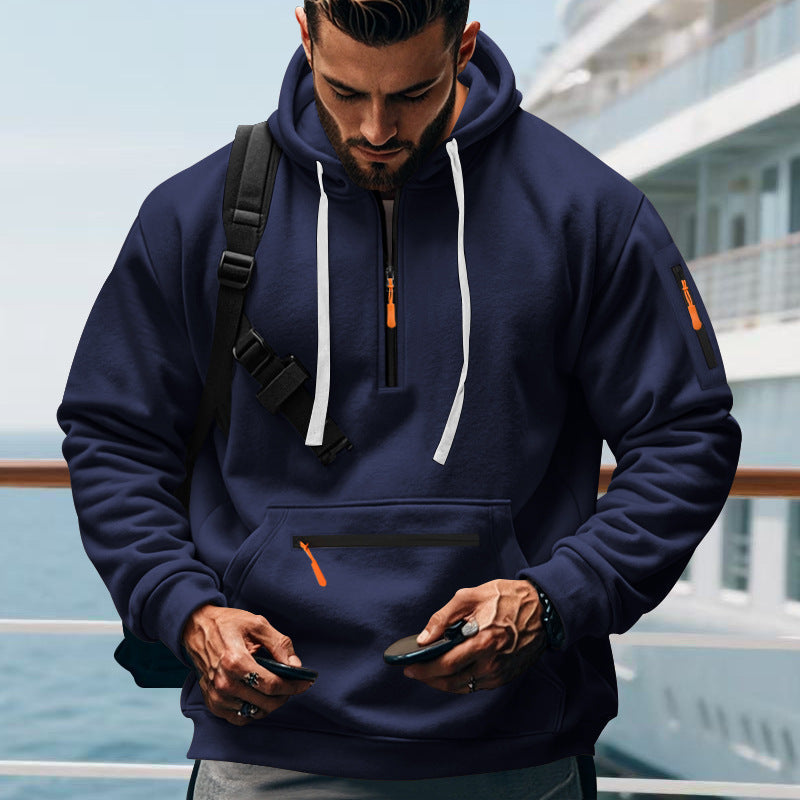 Street Wave Mens Athletic Hoodie With Zip Pockets For Active Men Comfortable Sporty Essential