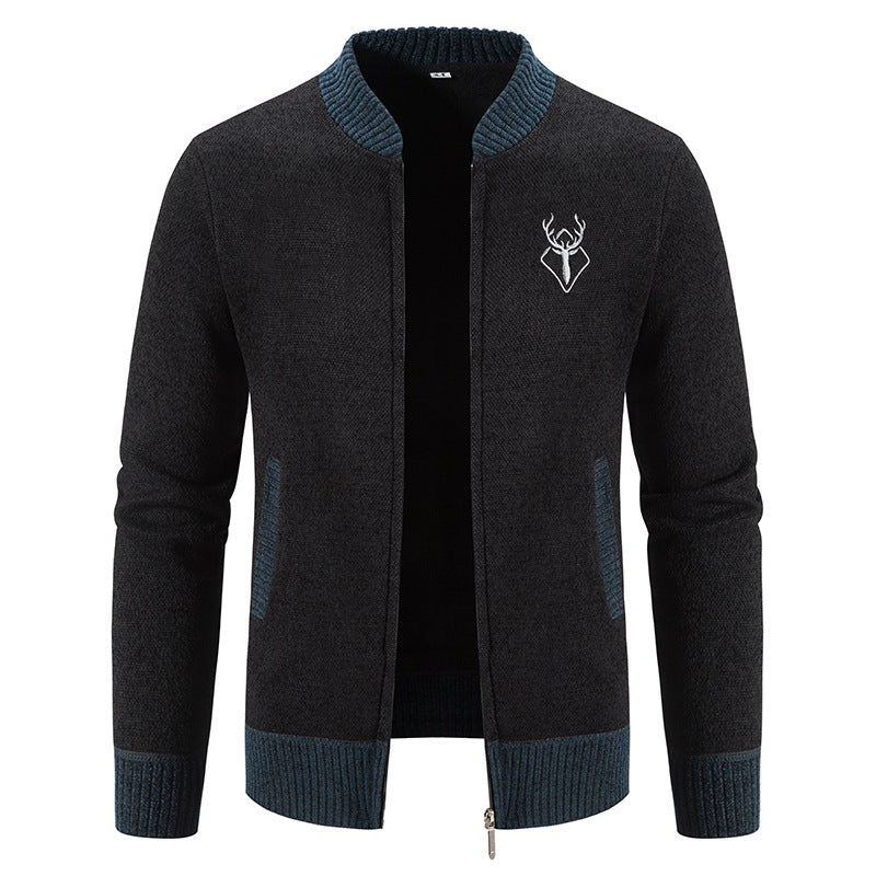 Street-wave Men's Knit Jacket With Zipper And High Collar Modern Cozy Versatile Outfit
