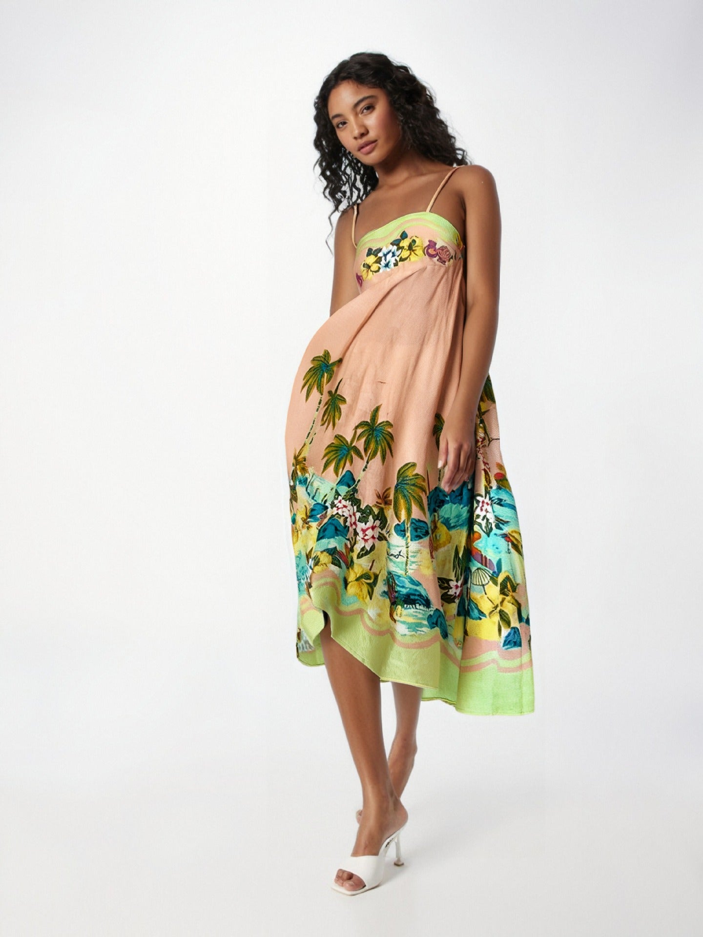 Street-Wave Women's Maxi Dress Strapless High Waist Flowy Chic Abstract Print